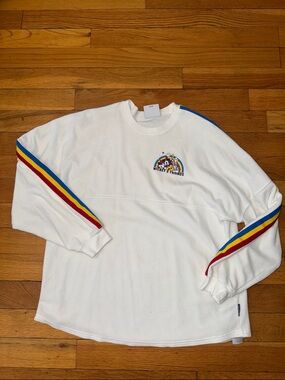 Disney Spirit Jersey Mickey & Friends Feelin' Classic White Velour Rainbow Sz L